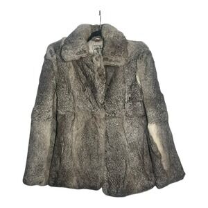 Split End Ltd Womens Gray 100% Rabbit Fur Coat Vintage Size‎ S Hook Eye Closure